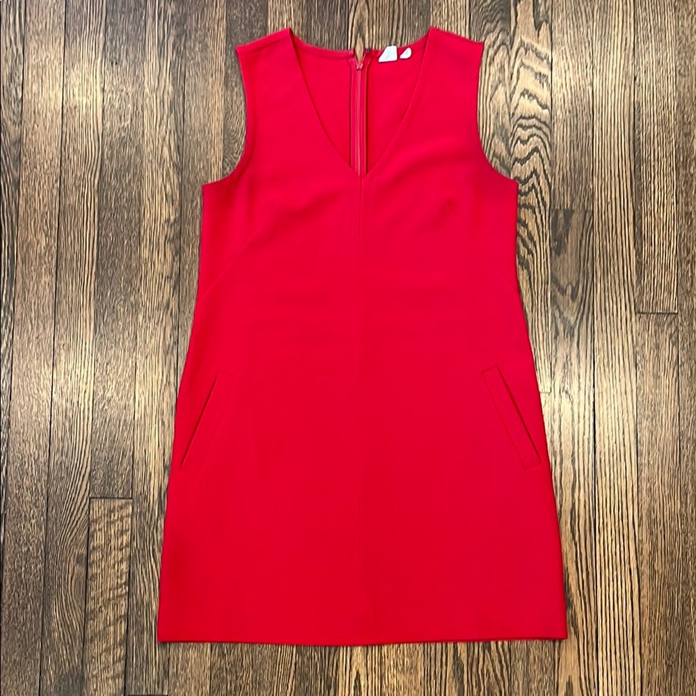 Red sleeveless shift dress